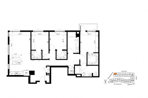 Floor plan for 3 beds, 2 baths, 1412 sqft
